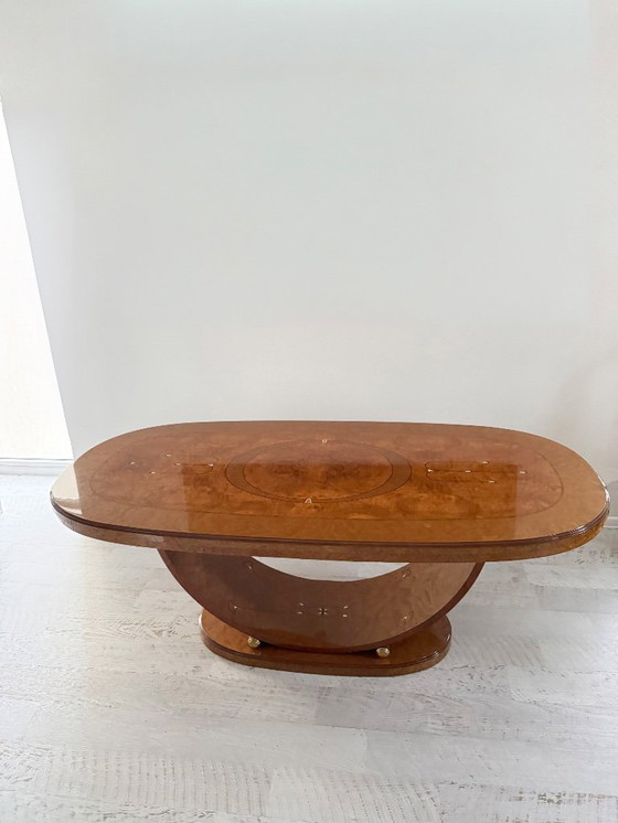 Image 1 of Stunning Art deco dining table in walnut root with mother of pearl