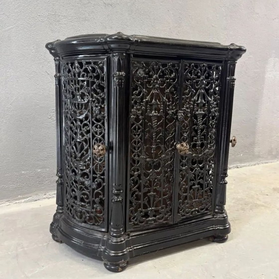 Image 1 of Antique Decorative Fireplace Insert Ornate Cast Iron Black 1900s French Style