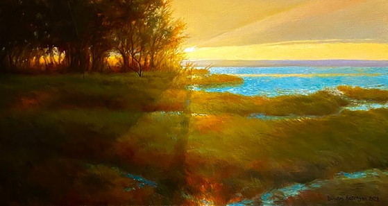 Original Oil Painting River Nature Sunset Evening Landscape – Paintings & Drawings, Canvas (photo 5 of 8)