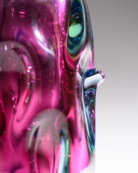 Image 1 of Jan Beranek rode kernvaas 1959 & Vizner-stijl Tsjechisch glazen duo vintage sculptuur