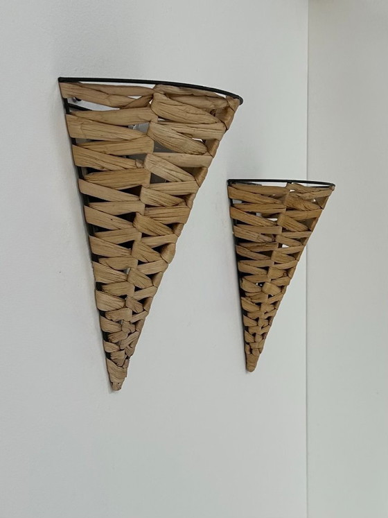 Image 1 of Paar antike Wandleuchten aus Bast, Frankreich, 1980