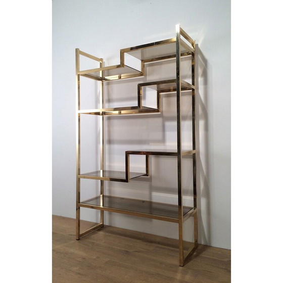 Image 1 of Vintage shelf in gilded chrome and glass, France 1970