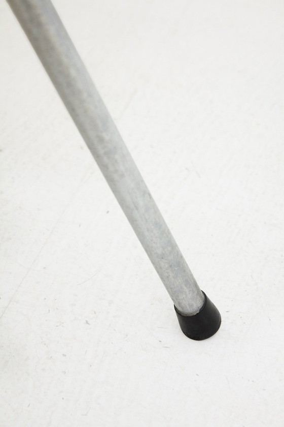 Image 1 of Vintage metalen stoel met zwart rode skai leren bekleding 