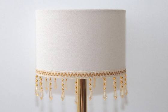 Image 1 of Table lamp, brass, textile, fringe, art glass beads, 90s vintage
