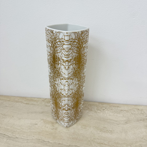 Image 1 of Art Porcelain Abstract Gold Pattern Vase by Heinrich & Co Selb Bavaria, Germany 1970's