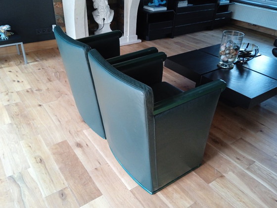 Image 1 of Two "cocktail" armchairs - compact - lambskin - dark green - club design