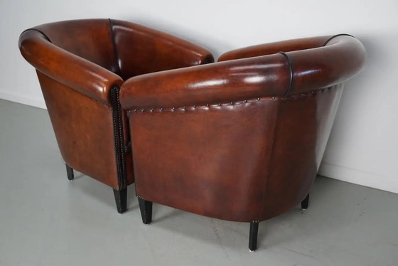 Image 1 of Poltrone club olandesi vintage in pelle color cognac, set da 2