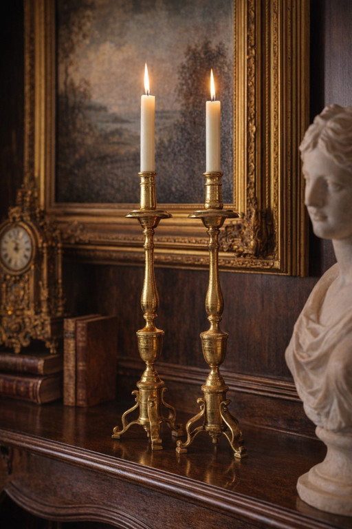 Prestigioso par de candelabros barrocos para altar