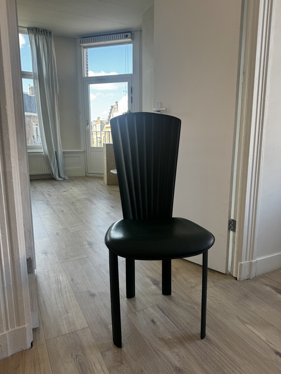 Image 1 of 4x Leren Eettafel Stoelen Van Italiaans Design