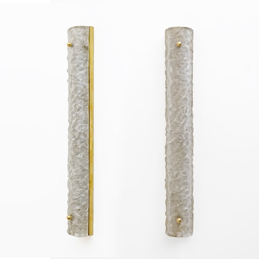 Paar moderne messing en Murano glazen "Scavo" wandlampen