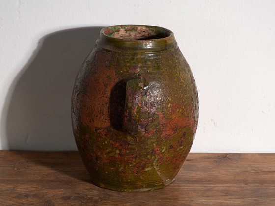 Antieke geglazuurde aardewerken pot met twee handvatten – Centraal-Europa, circa 1920 – Decoratieve objecten (photo 28 of 40)