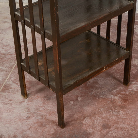 Dark Stained Open-Shelf Etagere, Liberty Style – Shelving unit, Wood, Rustic (photo 11 of 13)