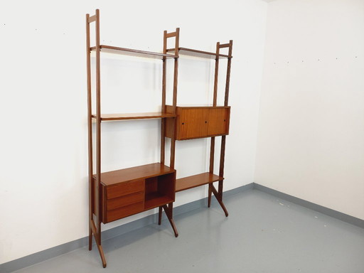 Vintage Italian double modular teak bookcase from the 1960s