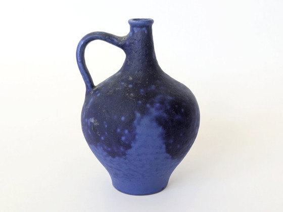 Image 1 of Jarrón con asa de mediados de siglo de Heyne Keramik, lava grasa azul ultramar Klein, Alemania Occidental, década de 1960
