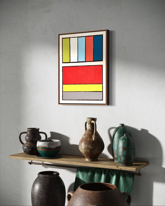 Image 1 of Shozo Hirai - Prachtig constructivistisch schilderij circa 1980