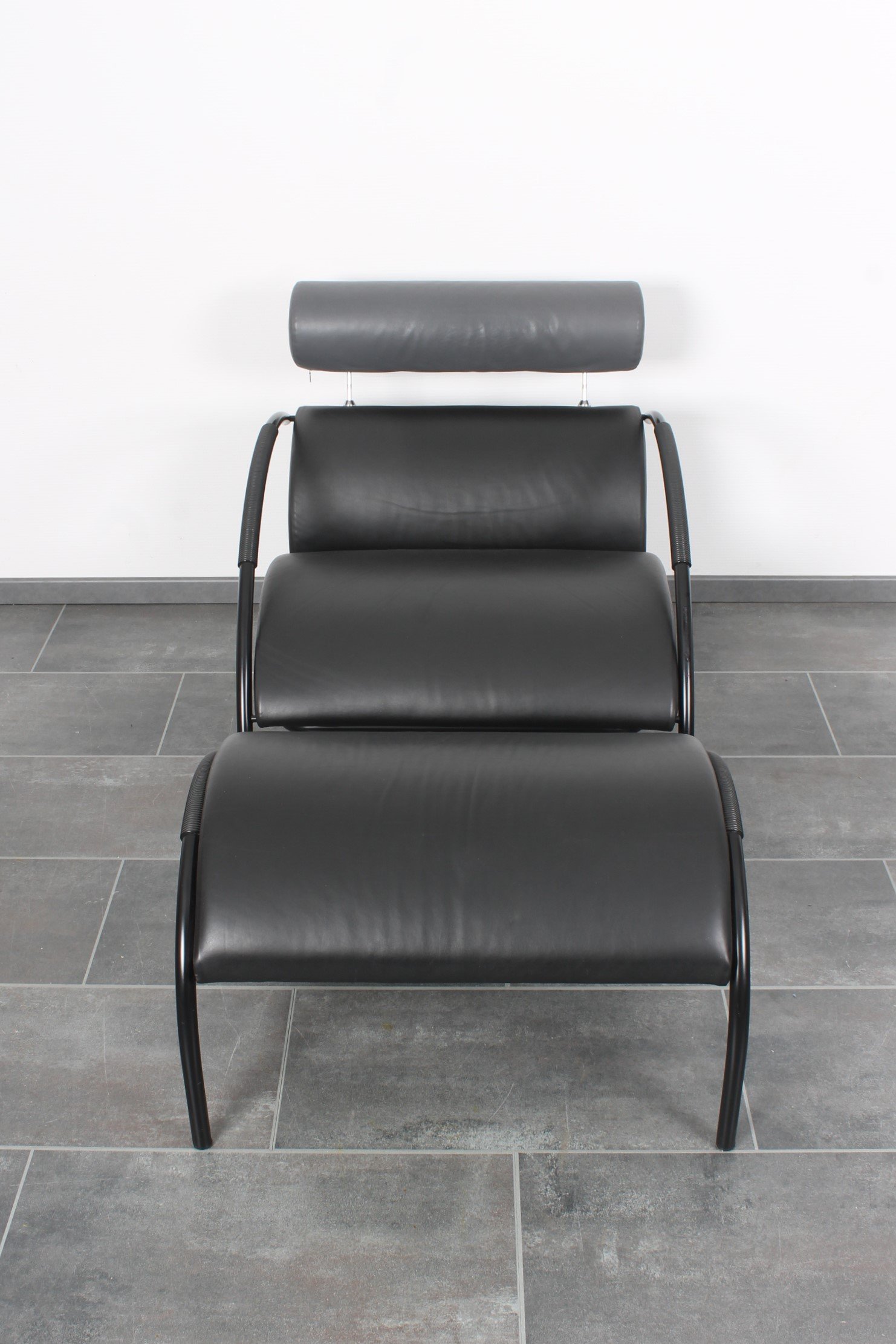 Black Leather Zyklus Lounge Chair + Hocker by Peter Maly for Cor