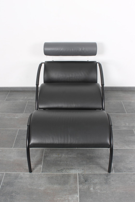 Image 1 of Schwarzer Lederstuhl Zyklus Lounge Chair + Hocker von Peter Maly für Cor