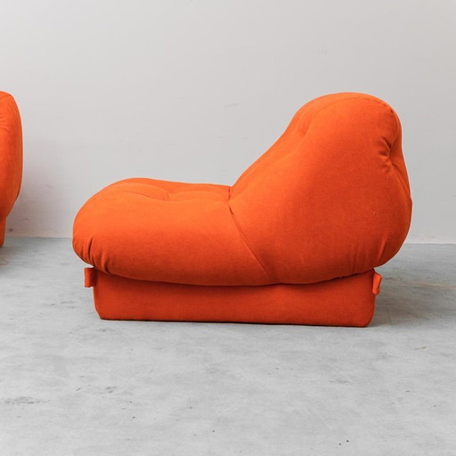 PAR DE SILLONES NARANJAS VINTAGE, DISEÑO DE LOS AÑOS 70, ANTIGÜEDADES MODERNAS