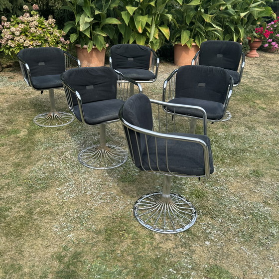 Image 1 of Rima Italy Zes vintage chromen stoelen uit de jaren 70 | Gastone Rinaldi-stijl | Mid-century modern | Space Age-design