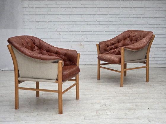 1970s, Swedish design by Gunnar Kentemo, armchair model G7 Pedro, leather., Wood, Brown, Mid Century Modern (photo 2 of 15)
