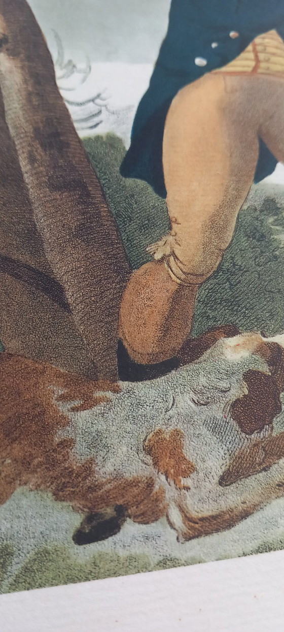 Image 1 of Antiker handkolorierter Kupferstich „Schnepfenjagd“ – Jagdszene – ca. frühes 19. Jahrhundert