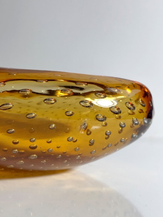 Image 1 of Murano bowl Bullicante Bubbles glass ashtray amber orange Italy 1970s Venice