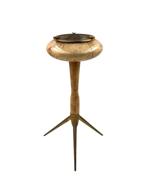 Aldo Tura, rare cream parchment floor ashtray, Italy 1950s