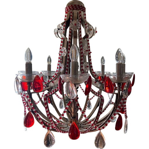 Vintage colored glass chandelier, Spain 1950