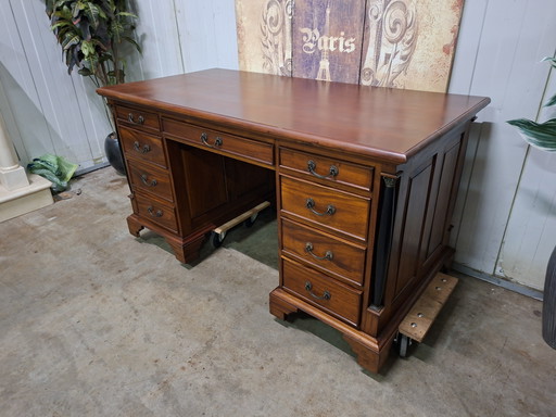 Escritorio clásico de doble cara, mesa de escritura para pareja, estilo Imperio, dimensiones: 150x75cm y 78cm de alto.