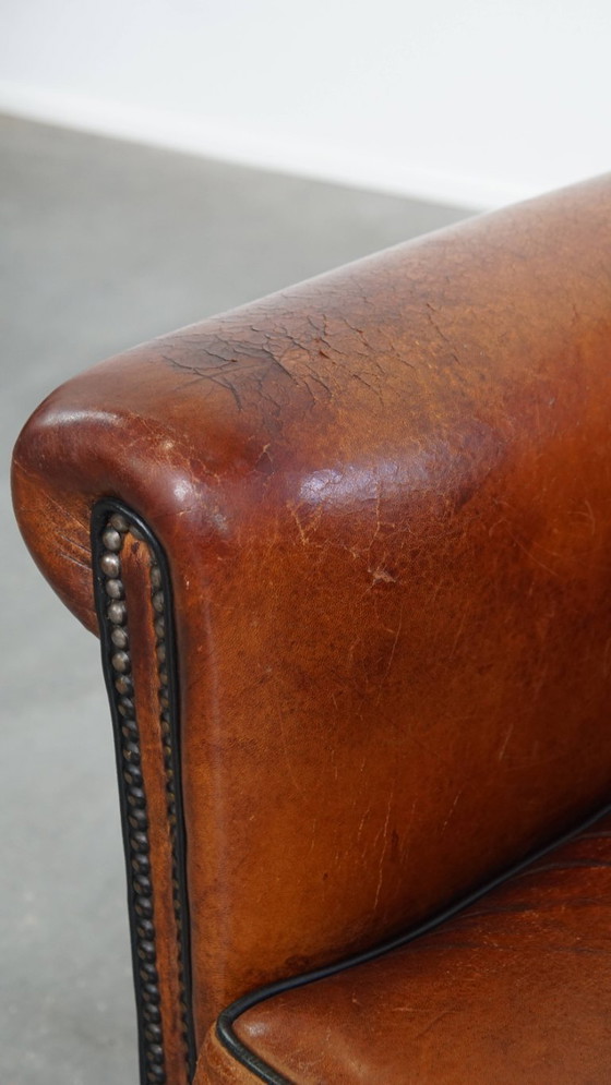 Image 1 of Schapenleren design fauteuil/ armchair in een cognac kleur