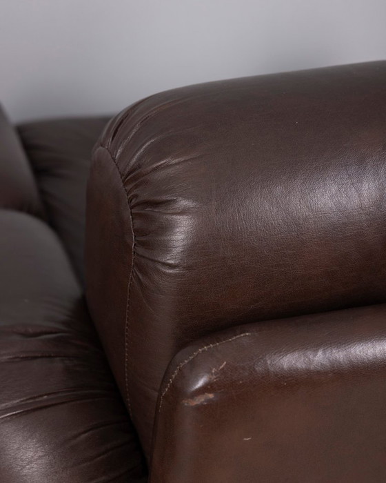 Image 1 of Een paar vintage bruine leren fauteuils uit de jaren 70, ontworpen door Ceriotti.