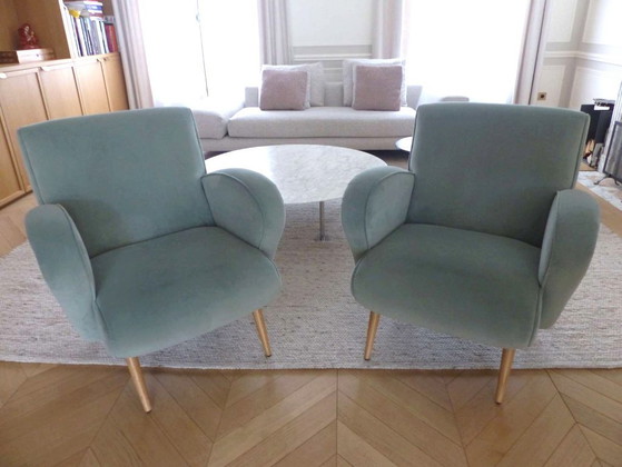 Image 1 of Paire de fauteuil en velours design BRANCO Sobre BRANCO style Mid-century / Années 50