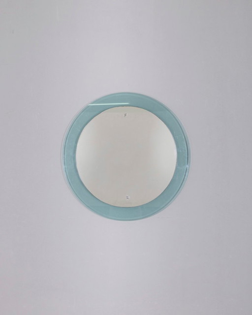 Vintage 1970s round wall mirror in smoked glass, Italian design 