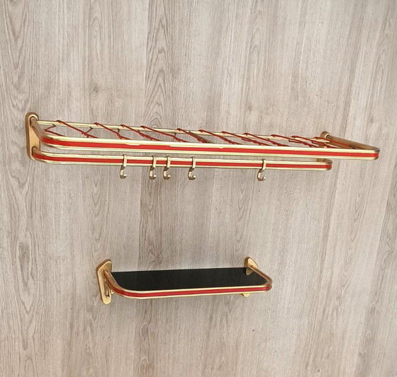 Image 1 of Fifties string coat rack with matching shelf.