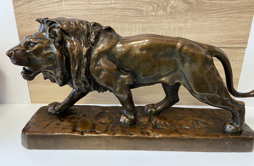 Statue Sculpture Grand Lion Antique en Bronze Massif par Louis Vidal (1831-1892)