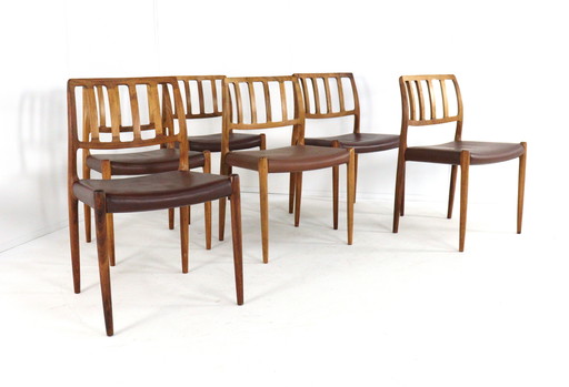 Ensemble de 6 chaises Niels O Møller vintage en bois de rose modèle 83