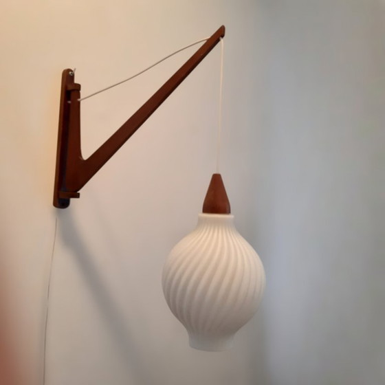Image 1 of Mid-century Danish design wall lamp in teak and frosted glass