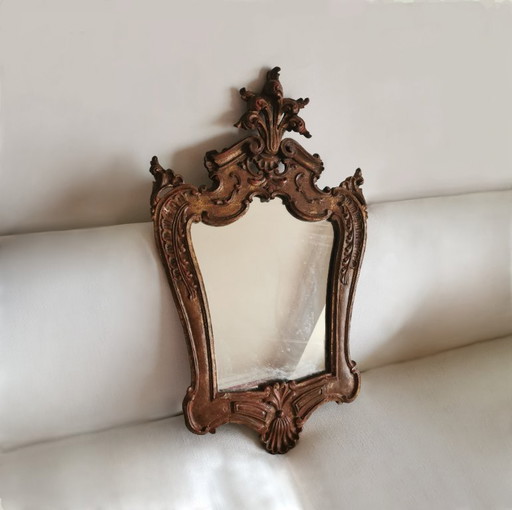 Antieke houten spiegel met hoorn des overvloeds - 17e-18e eeuw - gesneden