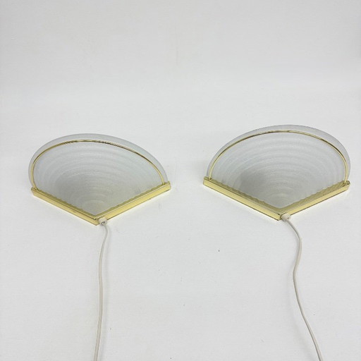 Set Vintage-Glaswandlampen mit goldener Fassung, 1970er Jahre