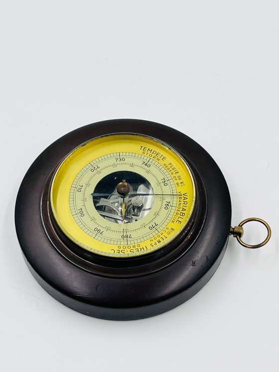Image 1 of Vintage wall barometer in wood and brass-plated metal from the 1960s