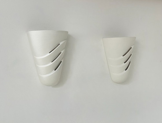 Image 1 of Paar vintage wandlampen, mat wit gips, Frankrijk, 1970