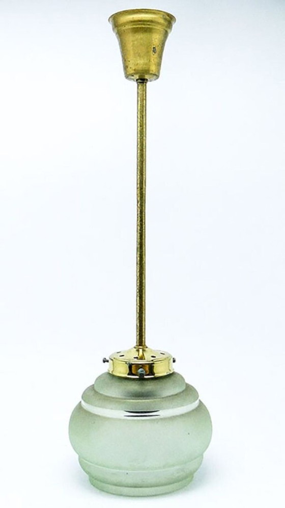 Pop Art Pendant Lamp, Poland, 1950s – Glass, Brass (photo 6 of 14)