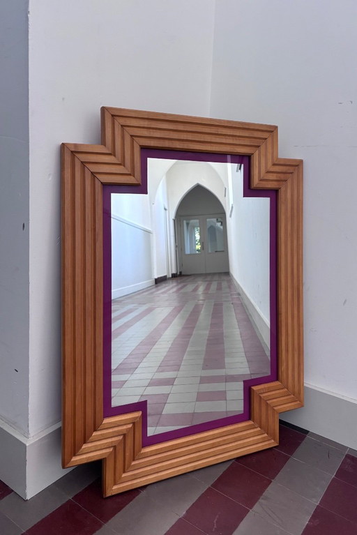 Grande specchio vintage in legno in stile Art Déco - ziggurat / Odeon