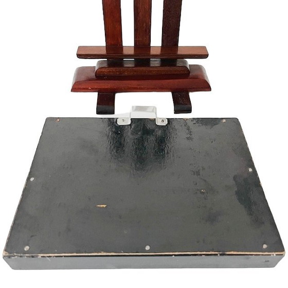 Image 1 of Vintage forest landscape oil painting on stand signed 1960s