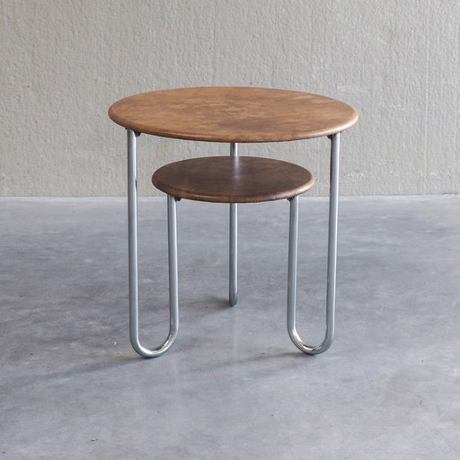 Bauhaus-Beistelltisch mit zwei Ebenen – bijzettafels, Chrome, Leather