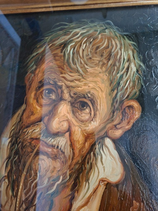 Seltenes Ölgemälde auf Leinwand von Tullio Grassi „Alter Mann mit Pfeife“