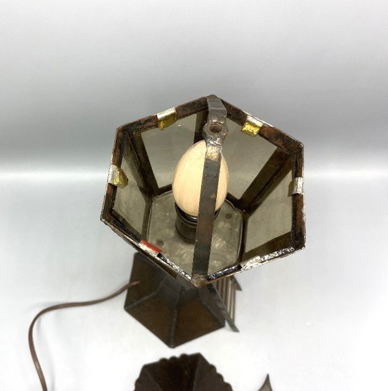 Image 1 of Vintage handgesmede smeedijzeren vuurtoren tafellamp – Rustieke 