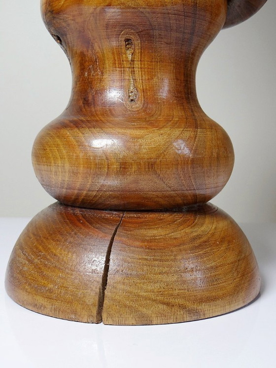 Image 1 of Imposante lampe style scandinave vintage designe bois tourné sculpté avec anneau