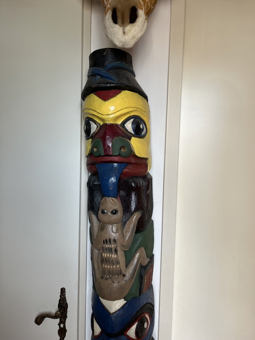 Wunderschöner Totempfahl, 200 x 27 cm, Holzkunstwerk