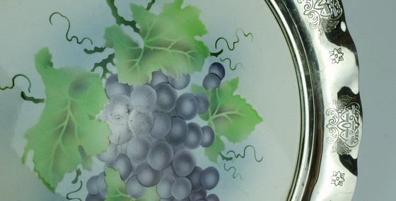 Image 1 of art nouveau art déco CAKE PLATTER cake plate ceramic and metal grape decor